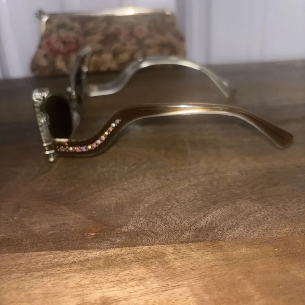 Vintage French Rhinestone Cat Eye Sunglasses w/soft Case EUC